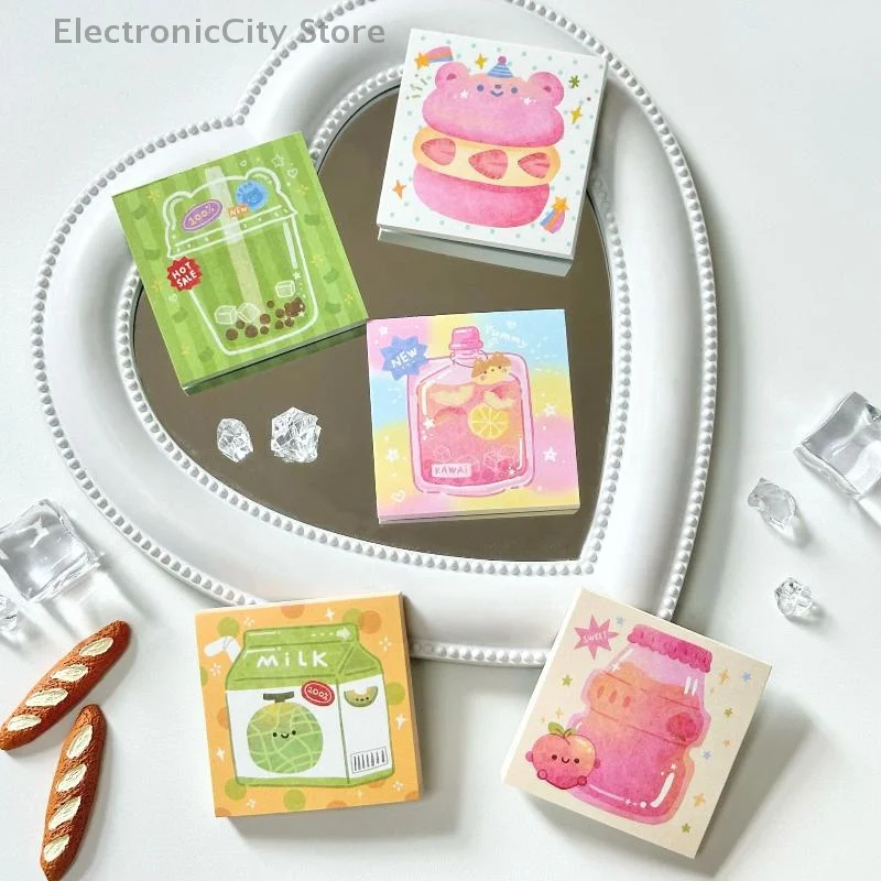 3Pcs Cute Cartoon DIY Non Sticky Message Notes Handmade Materials Food Series Memo Sticker Message Paper Scrapbook Decoration