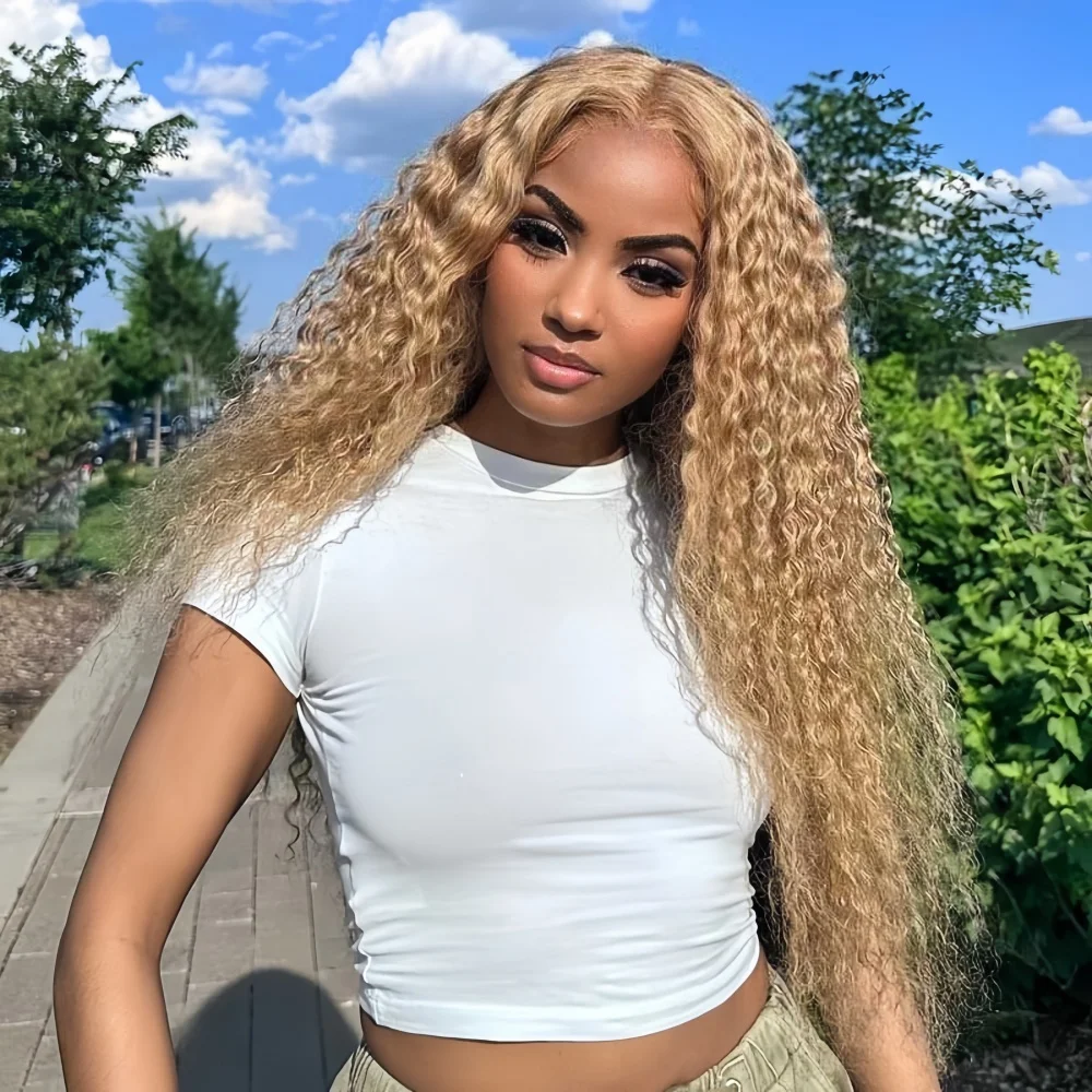 

#27 Honey Blond Deep Wave Curly 13x6 HD Lace Frontal Human Hair Wigs Brazilian 13x4 Water Wave Lace Front Human Hair For Women