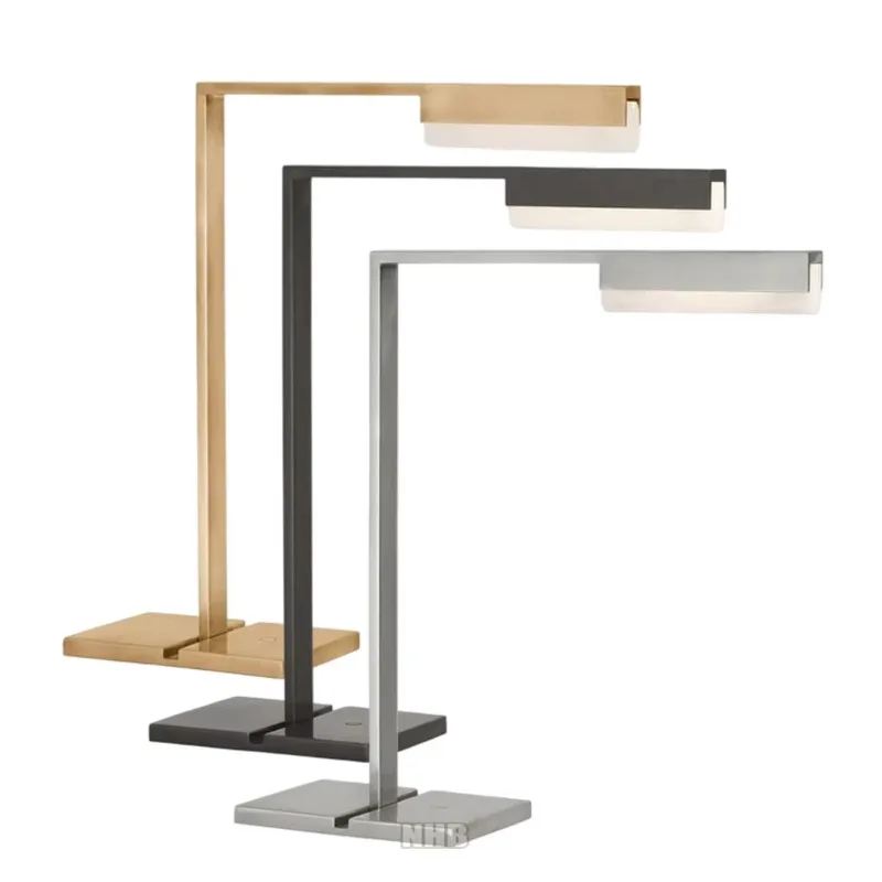 Simple geometric desk lamp in three elegant finishes Brass Black Sand Nickel