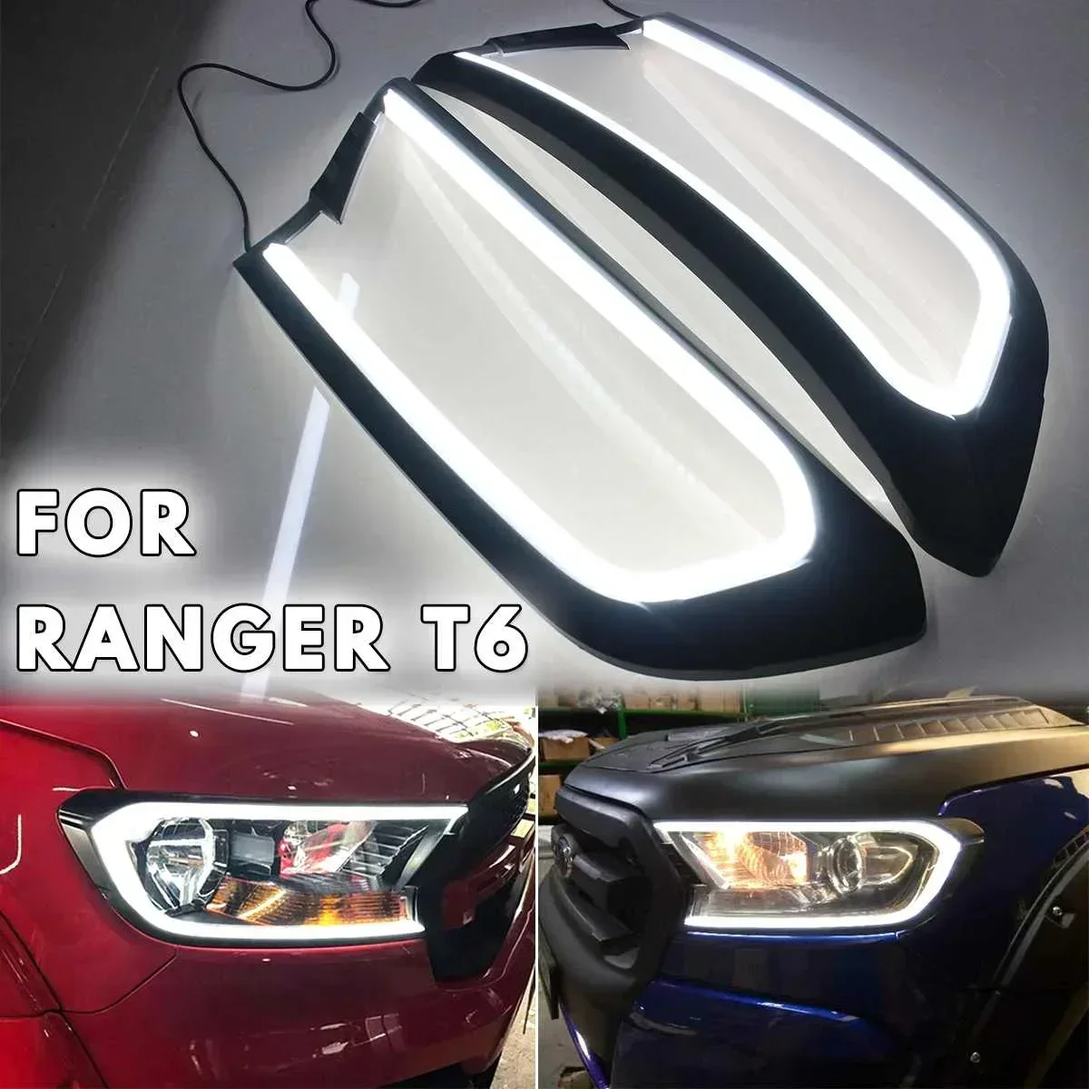 1 Pair HeadLight LED Cover Trim ABS Lamp Hood Headlight Eyebrow For FORD RANGER T6 WILDTRAK 2015 2016 2017 2018 Body Kit