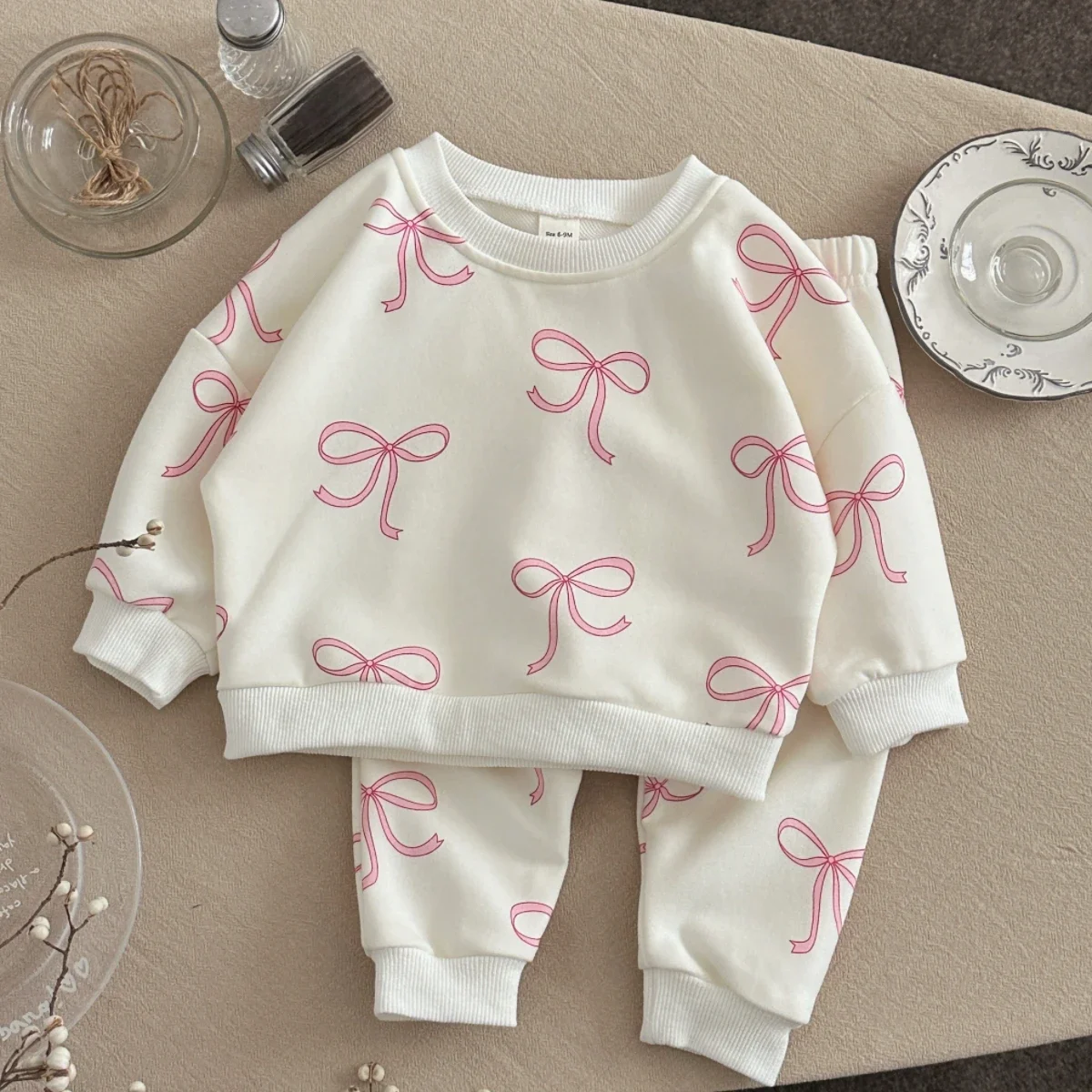Conjuntos de Ropa para Bebé, Otoño, Algodón, Bonitos, 2 Piezas, Conjuntos para Niñas, Ropa para Bebés, Top con Estampado de Lazo + Pantalones, 1-3 Años