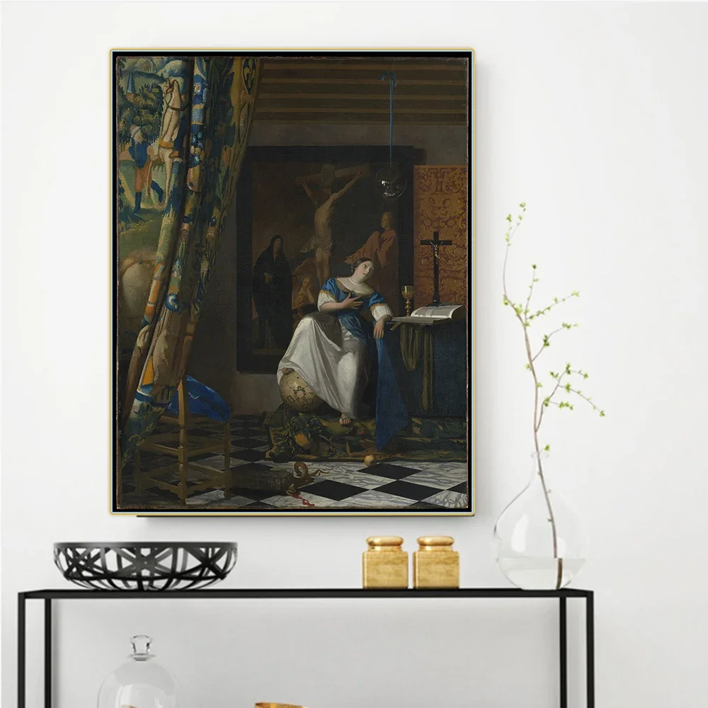 The Allegory of the Faith by Johannes Vermeer Canvas Oil Painting  Artwork Poster Picture Wall Decor Home Living room Decoration