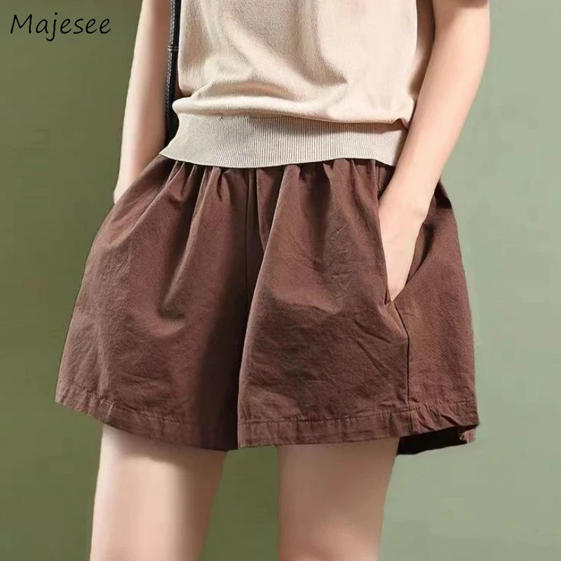 3XL Şort Kadın Vintage Gevşek Yaz Bayanlar Elastik Yüksek Bel Basit Ulzzang Şık Rahat Geniş Bacak Rahat Temel Günlük 6 Renk