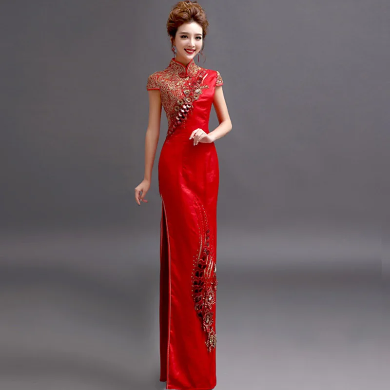 

Ele Red Lace Flower Bride Wedding Drinking Costume Long Dr Poly Fiber Svel Adult Ceremony Performance Gown