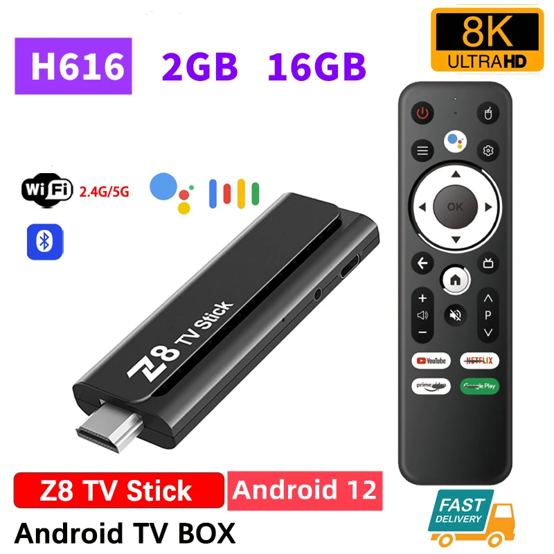 4K Smart TV Stick H618 Set Top Box 2.4/5G WiFi Android TV 12.0 TV Box Portable Mini TV Dongle Wifi Google Assistant 2GB 16GB