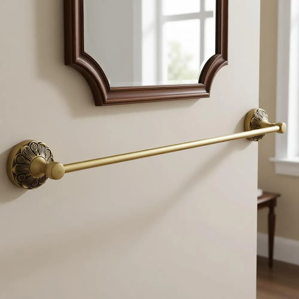 

24-дюймовый винтажный золотой настенный держатель для полотенец из латуни, аксессуар для ванной комнаты с дизайном в виде лепестков