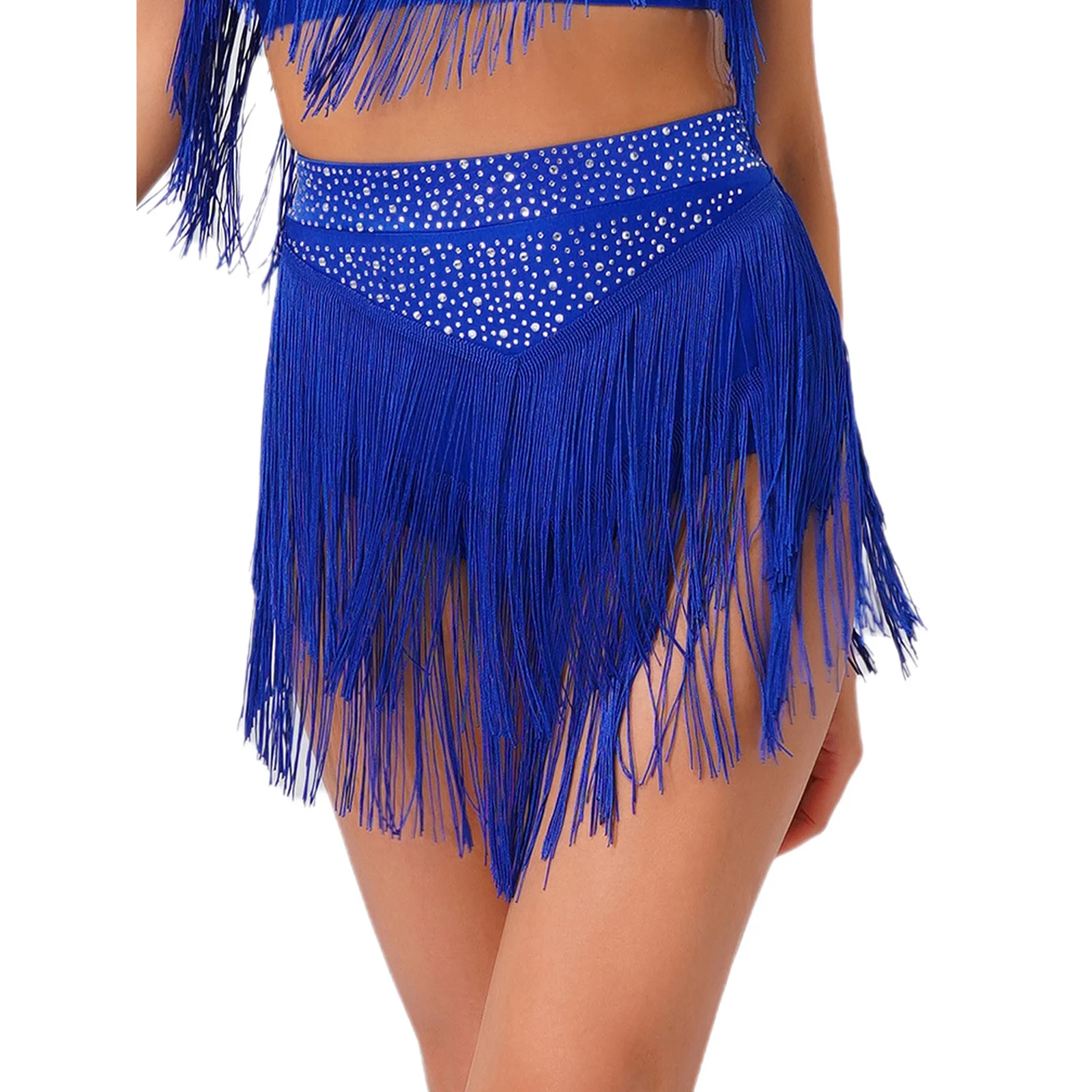 تنورة نسائية لاتينية مهدب حجر الراين المتدرج شرابات قاعة الرقص الشرقي التانغو تشا تشا السالسا سامبا رومبا أداء سوينغ تنورة #3