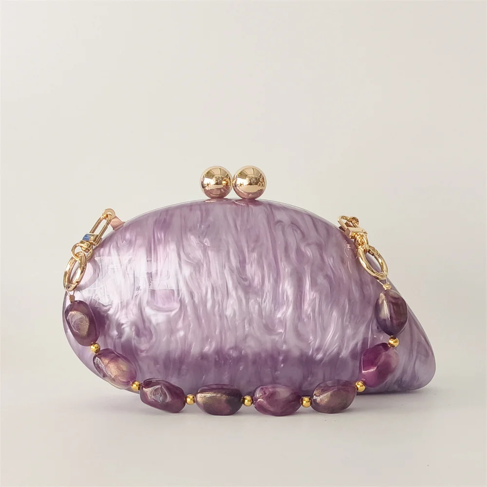 

Oval Purple Shell Acrylic Purses And Handbags For Women Shoulder Crossbody Bag With Chain Clutch Purse For Wedding Party Bags