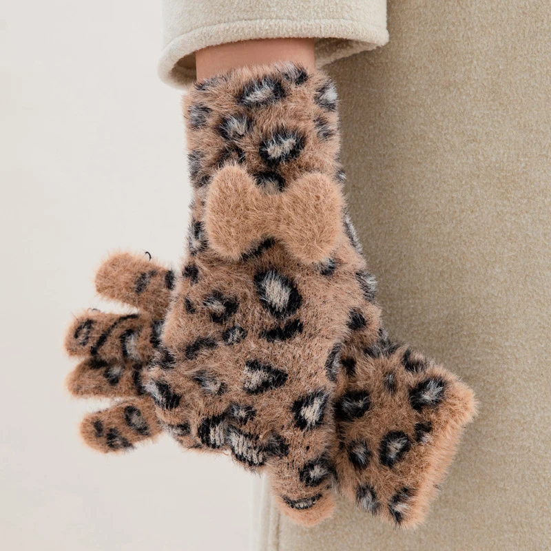 قفازات متماسكة بطبعة الفهد للنساء، قفازات شتوية بدون أصابع قابلة للتحويل بشاشة تعمل باللمس لركوب الخيل وقفازات ركوب الدراجات الرياضية غير الرسمية #1