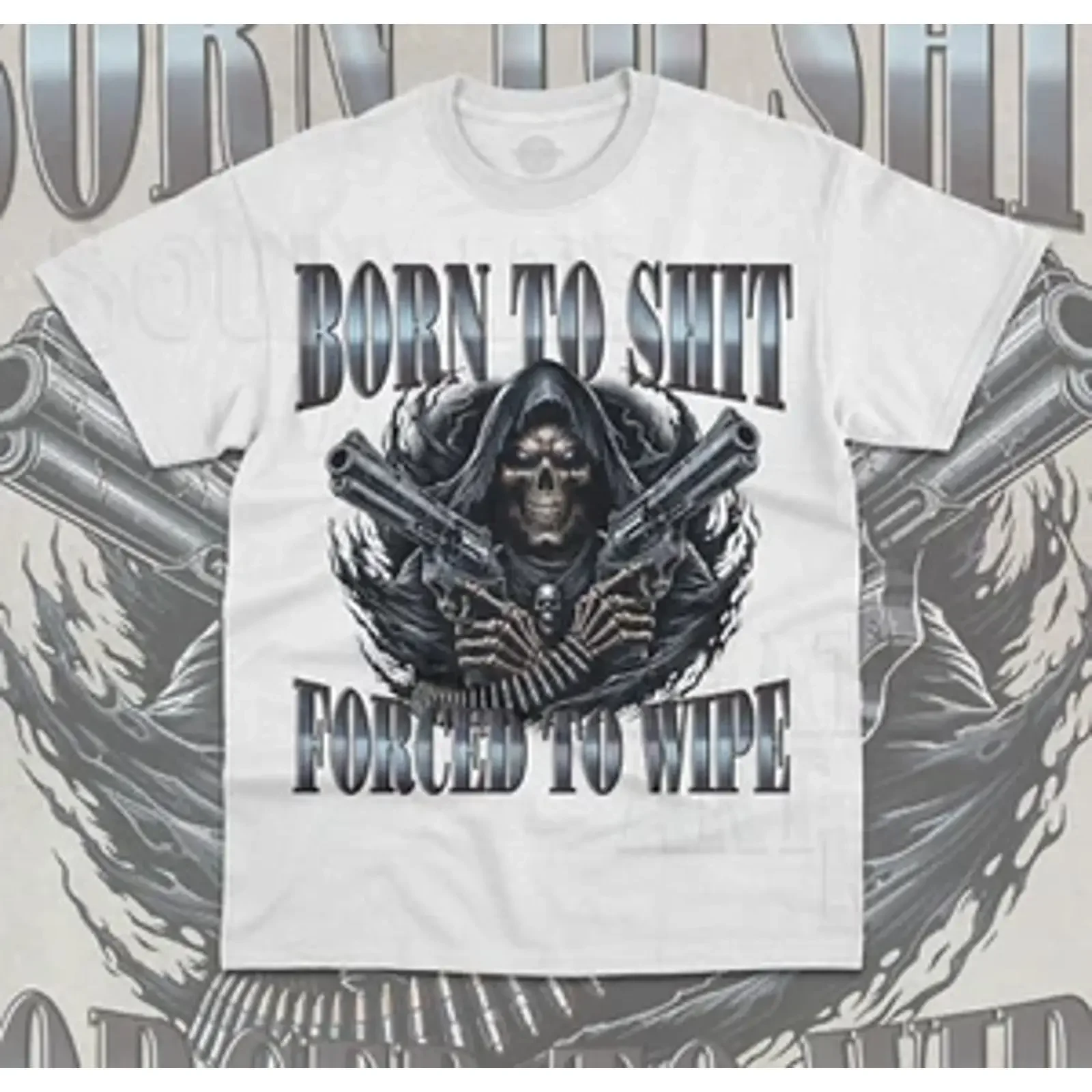 Born To Sh t Forced Wipe Shirt Funny Meme Evil Skeleton  vintage Washed homme Slightly Unisex Top For Everyday Wear Casual