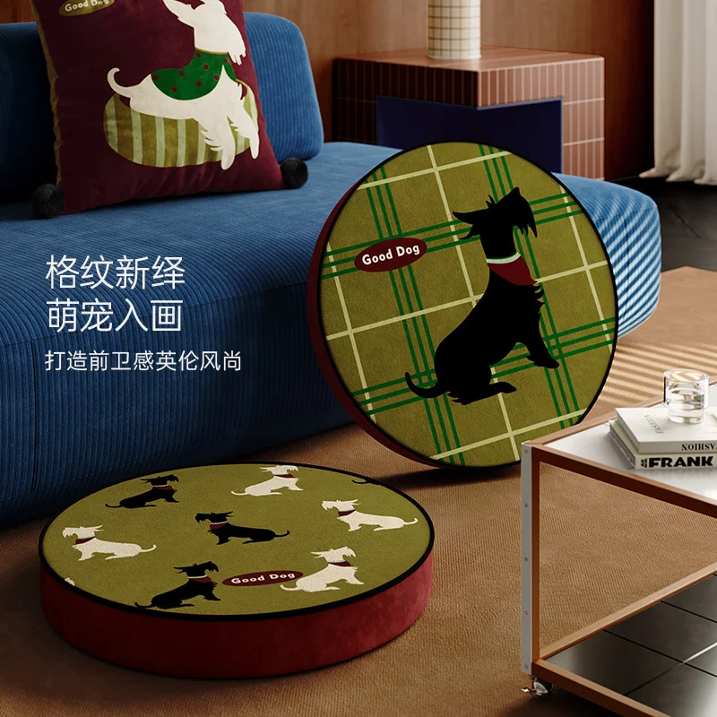 Vintage UK Dog Print Seat Cushion Pad Floor Stool Chair Putuan Foam Reversible Circle Bistro Kitchen Dining Comfortable Mat 16
