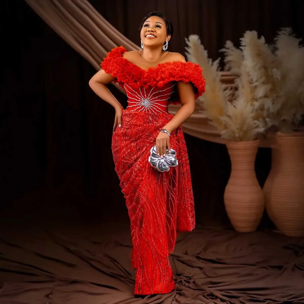 

Роскошное женское бальное платье Aso Ebi Mermaid с кристаллами и бисером, сексуальное платье с открытыми плечами для торжественных случаев знаменитостей по индивидуальному заказу