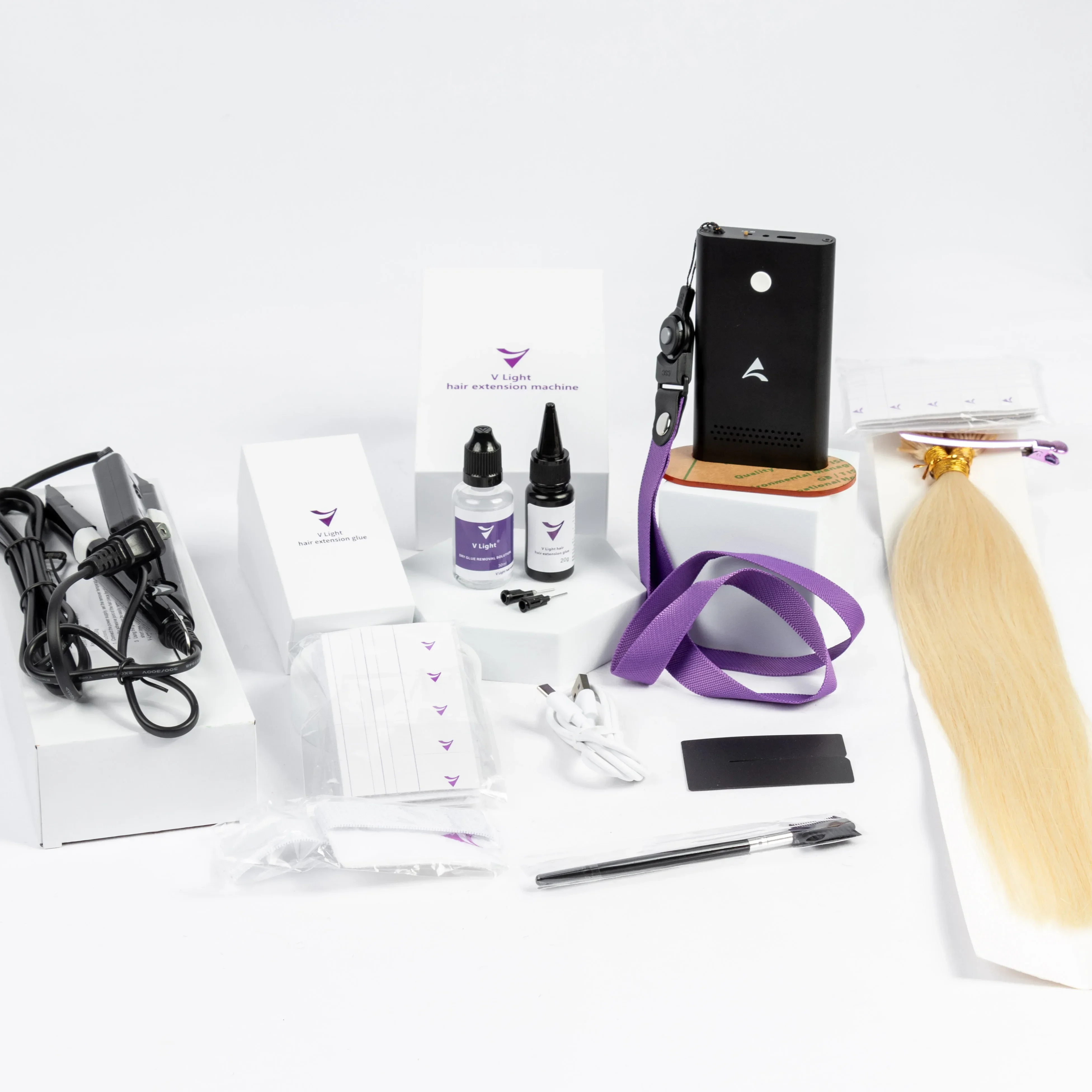 Latest v-light hair extension system kit base resins glue hair v light extensions transmitter glue adhesive and remover set/Hots