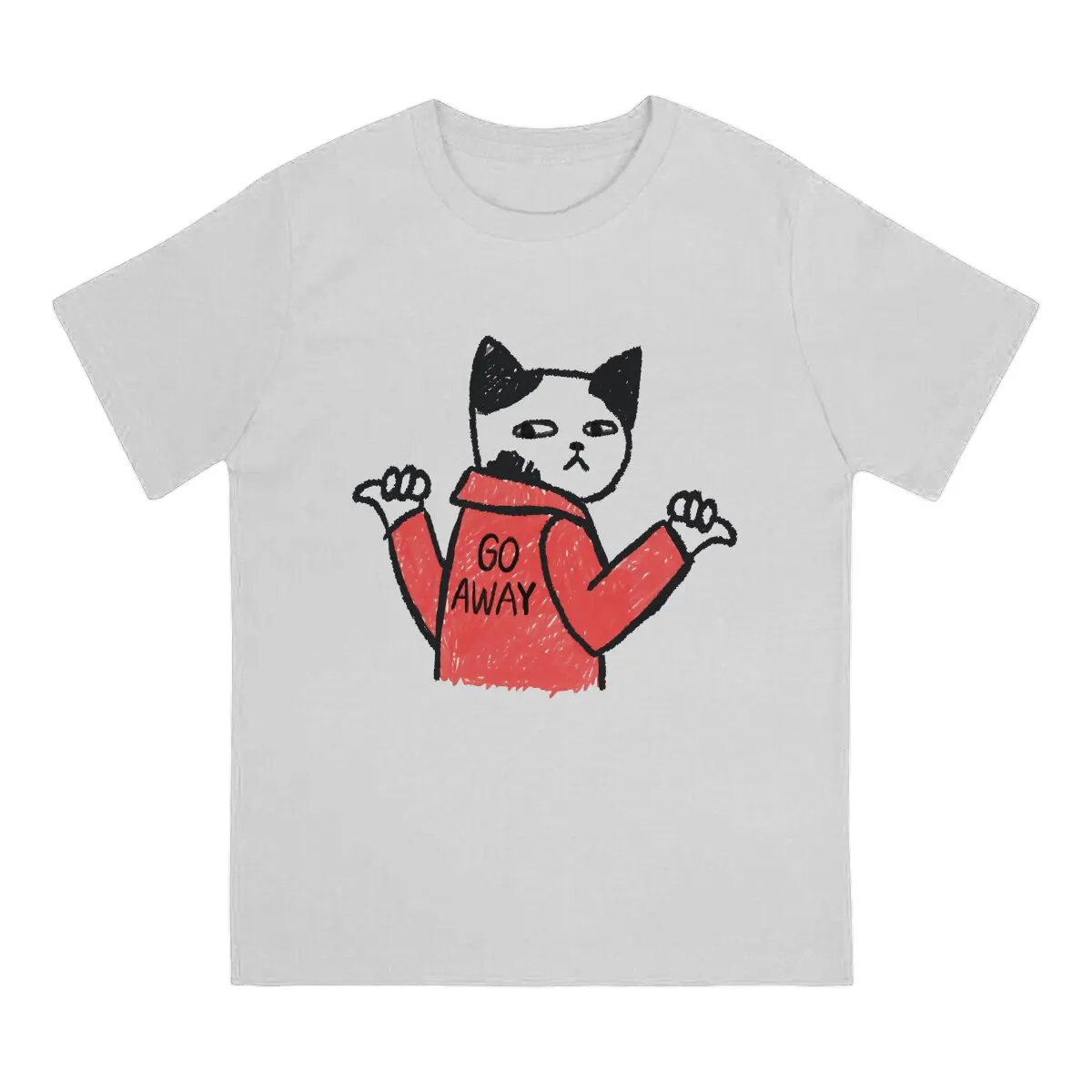 Go Away Cat Drawing Men's T Shirt Meme Vintage Tee Shirt Short Sleeve Crewneck T-Shirts Summer Clothes