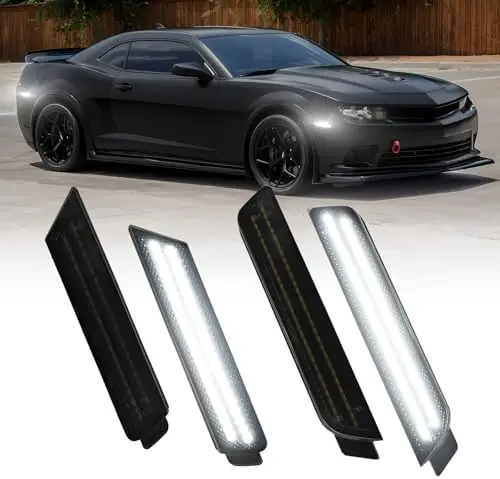 

AUTOONE LED Side Marker Lights for 5th Gen Camaro 2010-2015 - White Smoked Lens - Front & Rear - 4PC