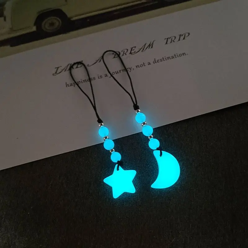 

Светящийся в темноте луна и звезда, подвеска для телефона, светящийся кулон, ремешок ручной работы, брелок для пары, украшение для сумки, подарок