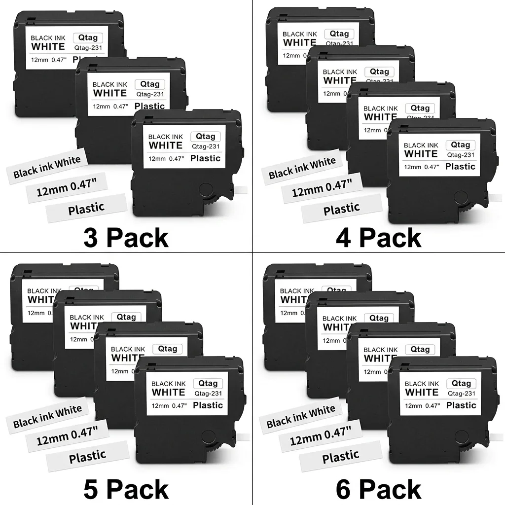Replacement Label Tape Compatible with Btag 231 Black on White,12mm (0.47 Inch) Width 4m Length Adhesive Tape for PT-N10,N20,N25