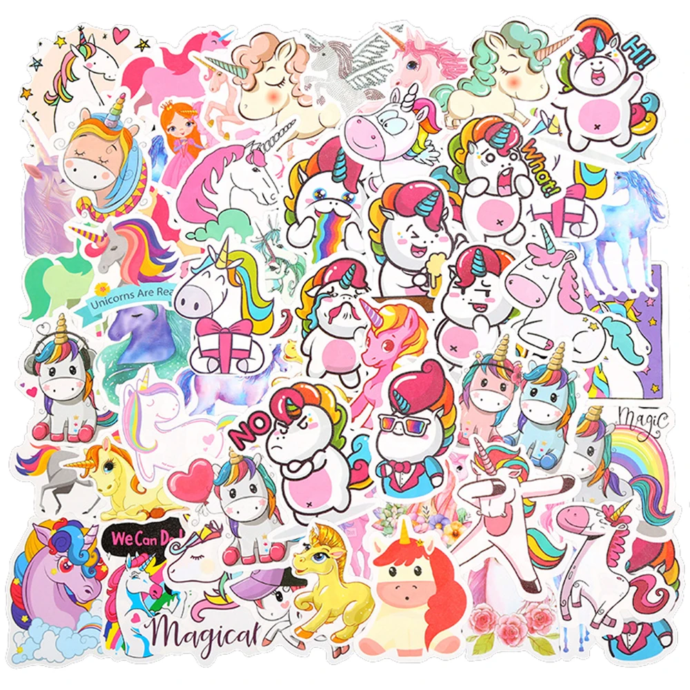 

10/30/50pcs Cute Magic Rainbow Unicorn Stickers Cartoon Kids DIY Sticker Toy Stationery Phone Suitcase Funny Decals Decoration