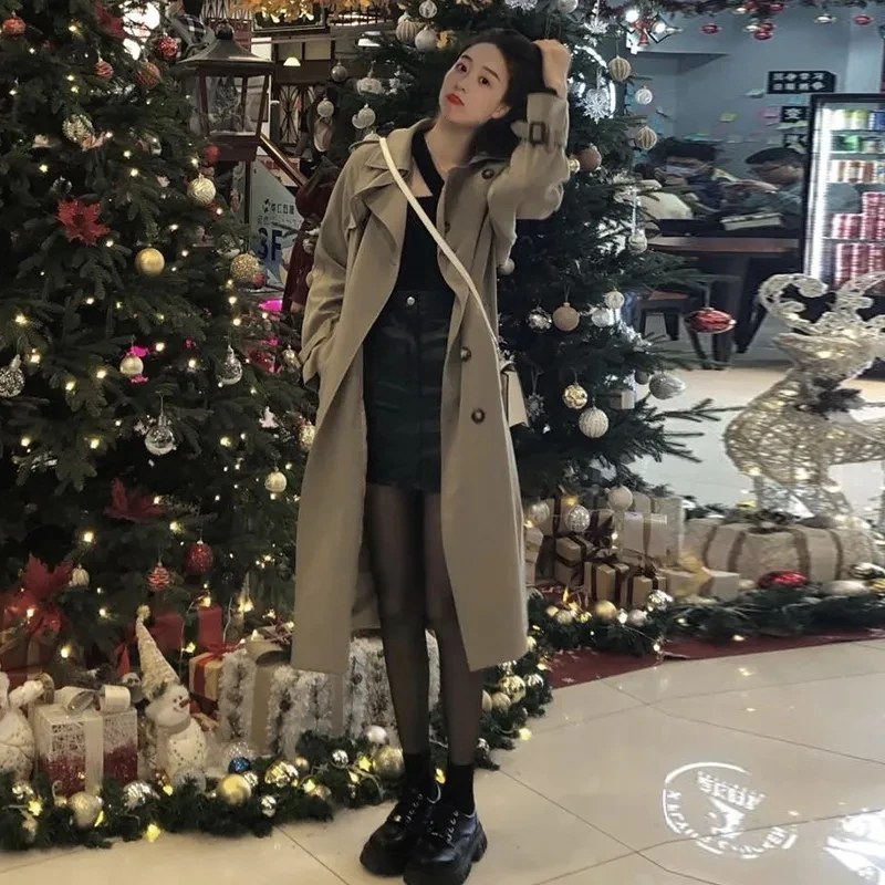 Black Windbreaker Coat Women's 2023 Autumn Korean Mid Length High end British Casual Small CoatE