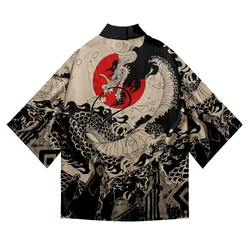 Japanese Anime Dragon Print Cosplay Haori Traditional Samurai Kimono Men Women Cardigan Yukata Robe Beach Cardigan Yukata