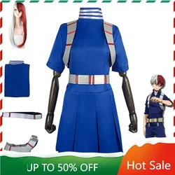 Anime My Hero Academia Todoroki Shoto Cosplay Costume Blue Dress Shoulder Strap Belt Wig Man Woman Kawaii Adult Halloween Suit