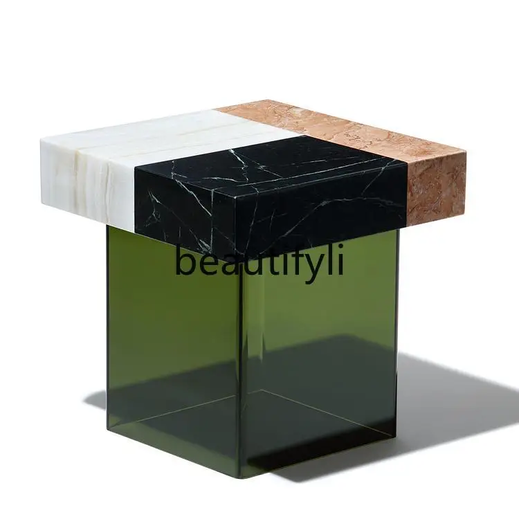 

Modern simple edge few green acrylic retro brown multi-spell marble few
