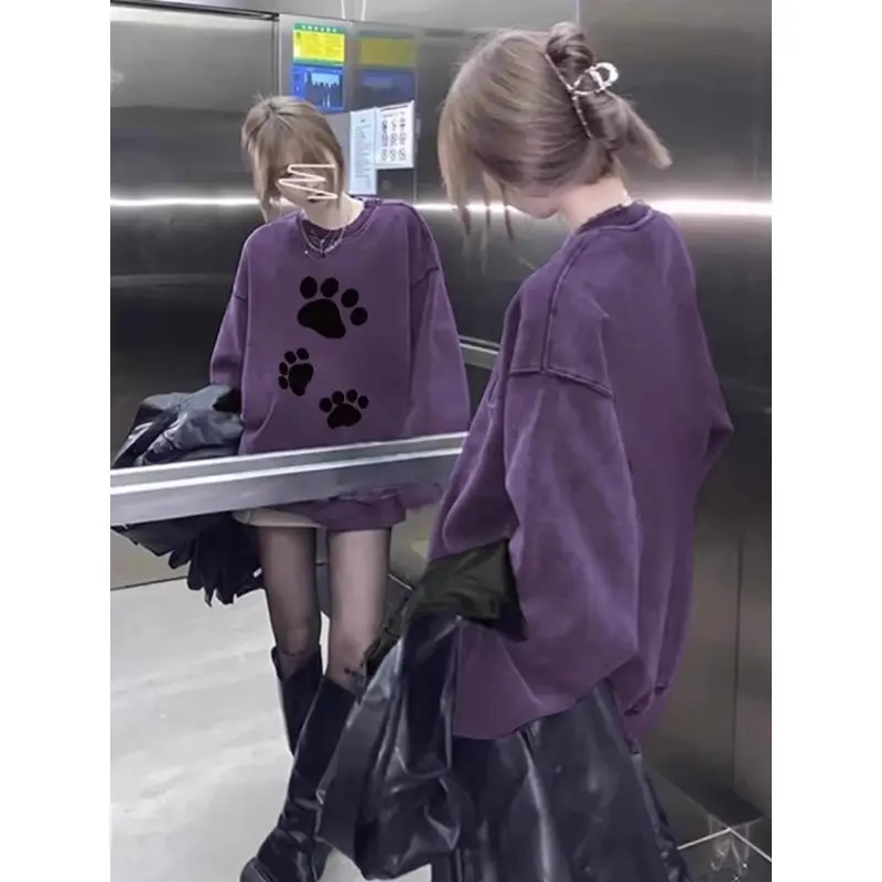 

Women Clothes Spring Autumn Fashion Simplicity Printing Solid Color O-neck Female All-match Temperament Pullovers Sweatshirts To