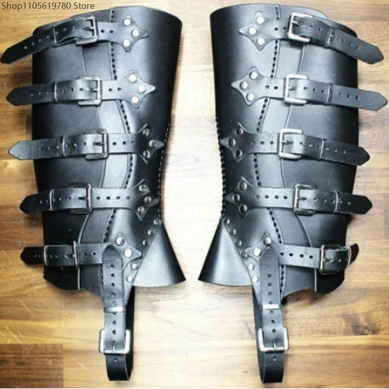 Renaissance Medieval Viking Warrior Knight Leather Leg Greaves Boots Cover Men Women Larp Cosplay Gaiter Stage Party Accessory