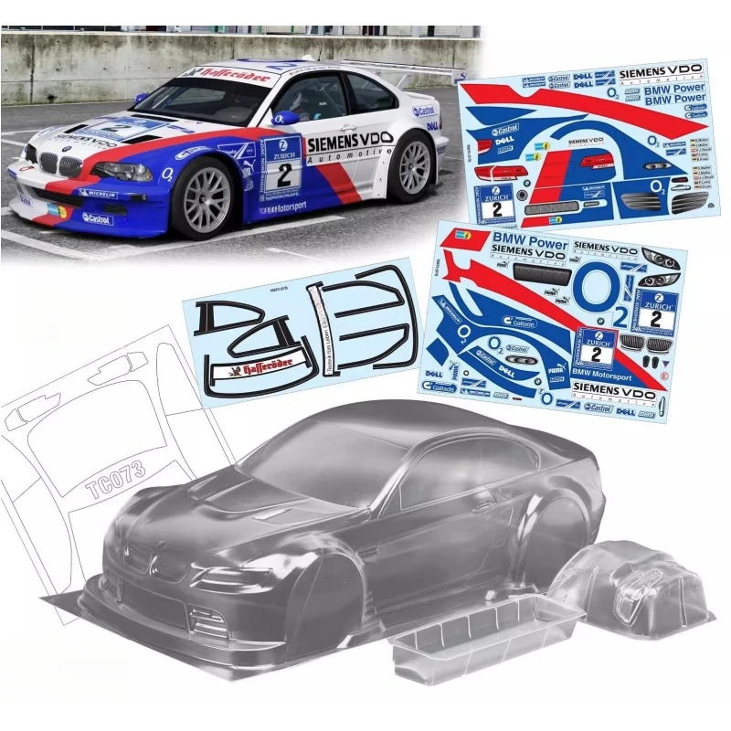 TC073 1/10 M3 GT2 przezroczysty Lexan Body z tylna owiewka i lekka klamra do podwozia 257mm TT-01 Tamiya TT-02