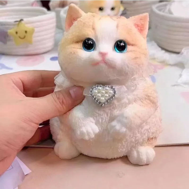 Simulation de chat en Silicone, jouet fait à la main à rebond doux avec panier en tissu, chaton bionique, cadeaux d'anniversaire, ornement