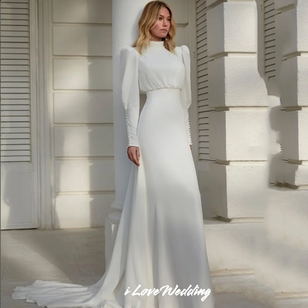 فساتين زفاف بسيطة برقبة عالية 2025 فانوس كم طويل حورية البحر العربية زي العرائس زائدة إسلامية دبي مطوي حسب الطلب #1