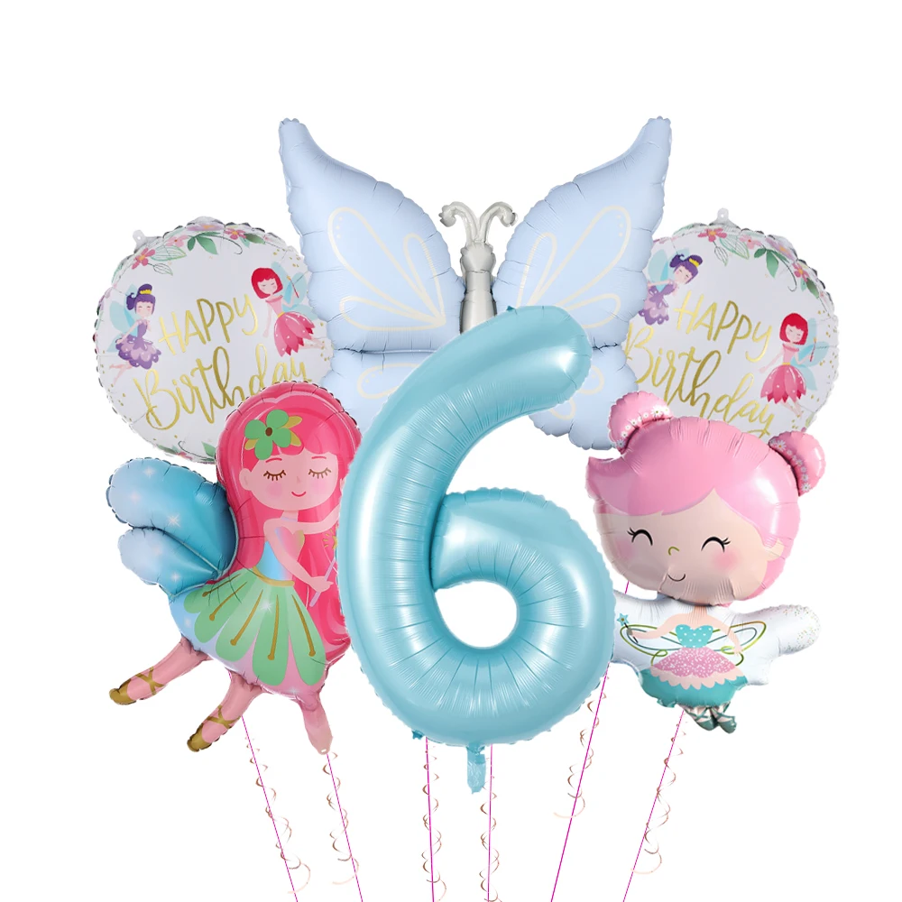 6-teiliges Schmetterling-Blumen-Feen-Ballonset 40 Zoll Nummer 0-9 Folienballons Geburtstag Hochzeit Party Dekorationen Baby-Shower-Zubehör – Detail 6