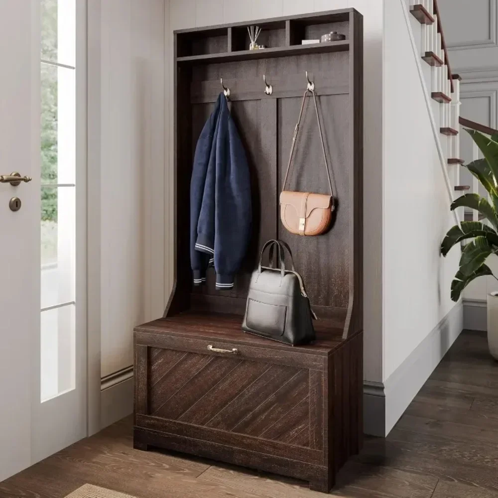 

Entryway Hall Tree, Coat Rack, Storage Bench, 3-in-1 Design, Freestanding Shoe Rack - Hilo