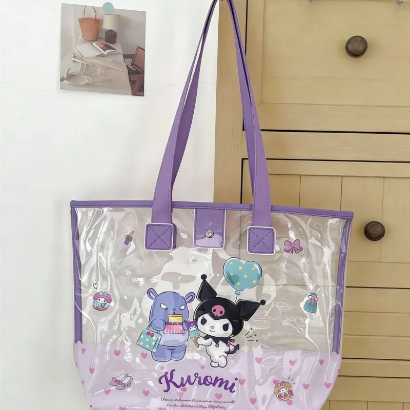 Sac de rangement transparent en gelée Kawaii HelloKitty japonais Sanrio, grande capacité, sac à main portable pour étudiants, cadeau d'anniversaire