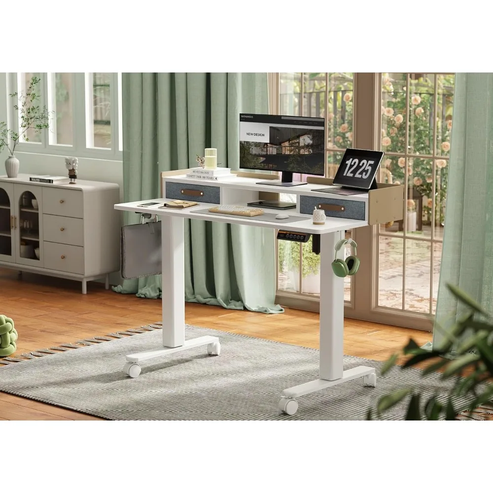 Standing Desk with Drawers, 48 Inch Standing Desk Adjustable Height, Adjustable Electric Stand Up Sit Stand Small Desk