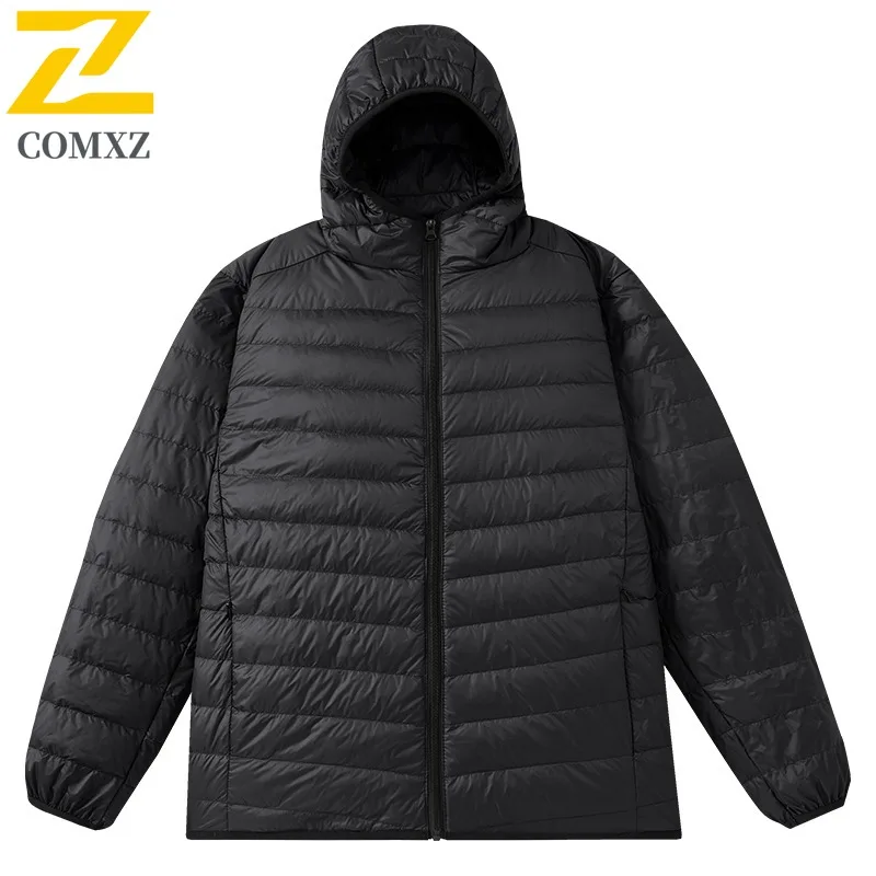 COMXZ 2025 Men Winter 90% White Duck Down Down Jacket New Workwear Thermal waterproof and windproof Hooded Casual outdoor Coat
