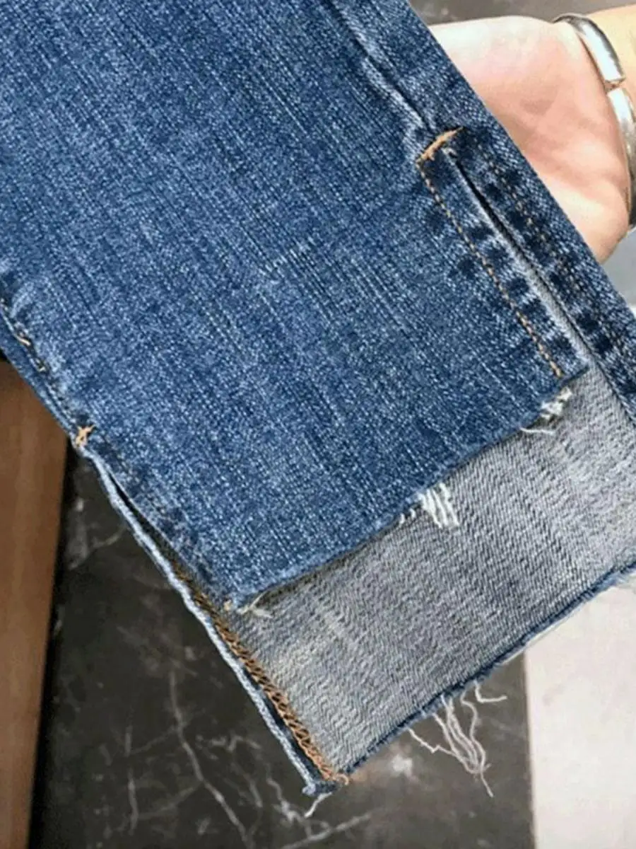 

High Waist Slim Fit Denim Jeans Women's Faion Autumn Hole Design Nine Points Pencil Thin Leggings Korean Sle