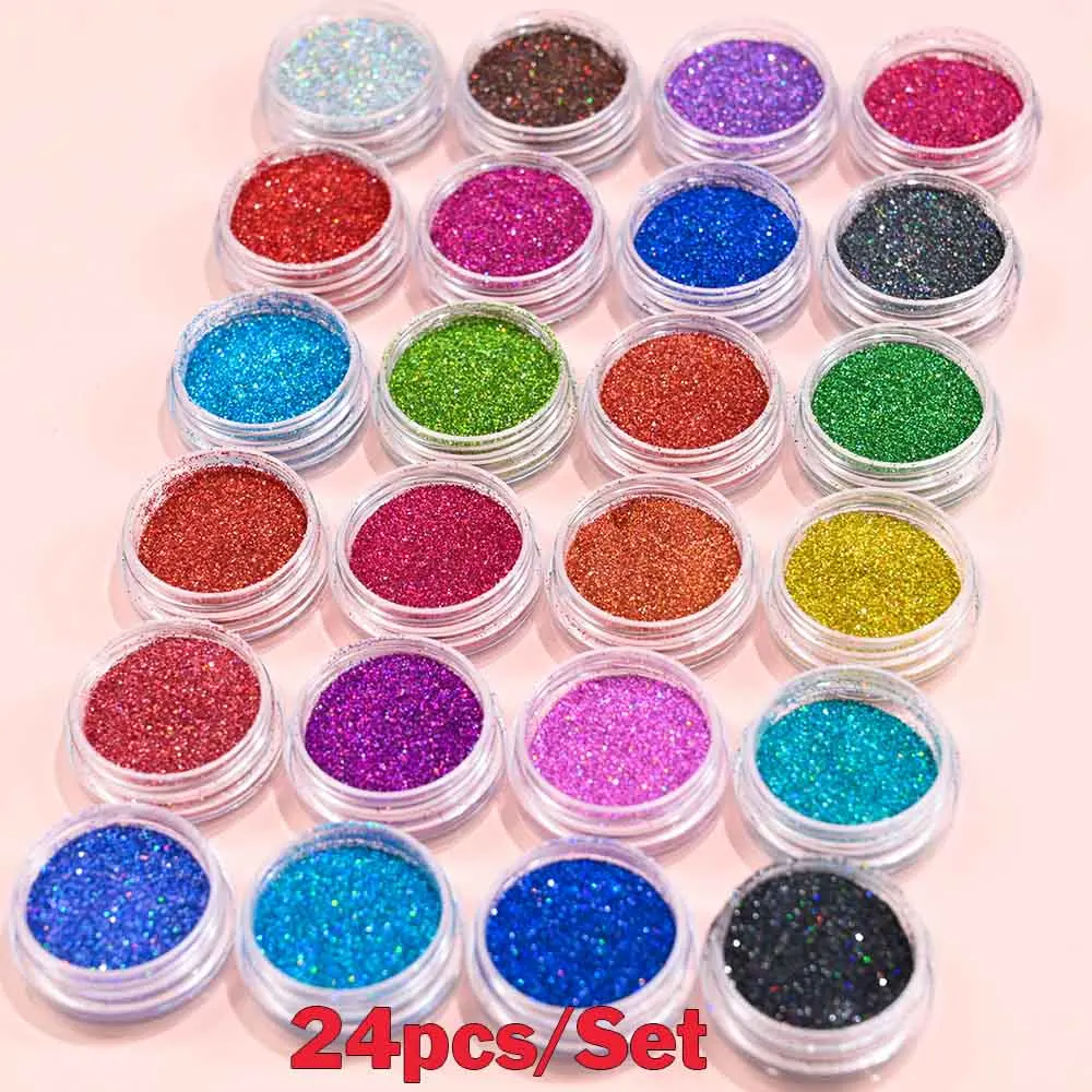 24 teile/satz Sparkly Holographische Feinen Zucker Nagel Pulver Diamant Chrom Pigment Staub Für Gel Polnisch Glitter Maniküre Zubehör