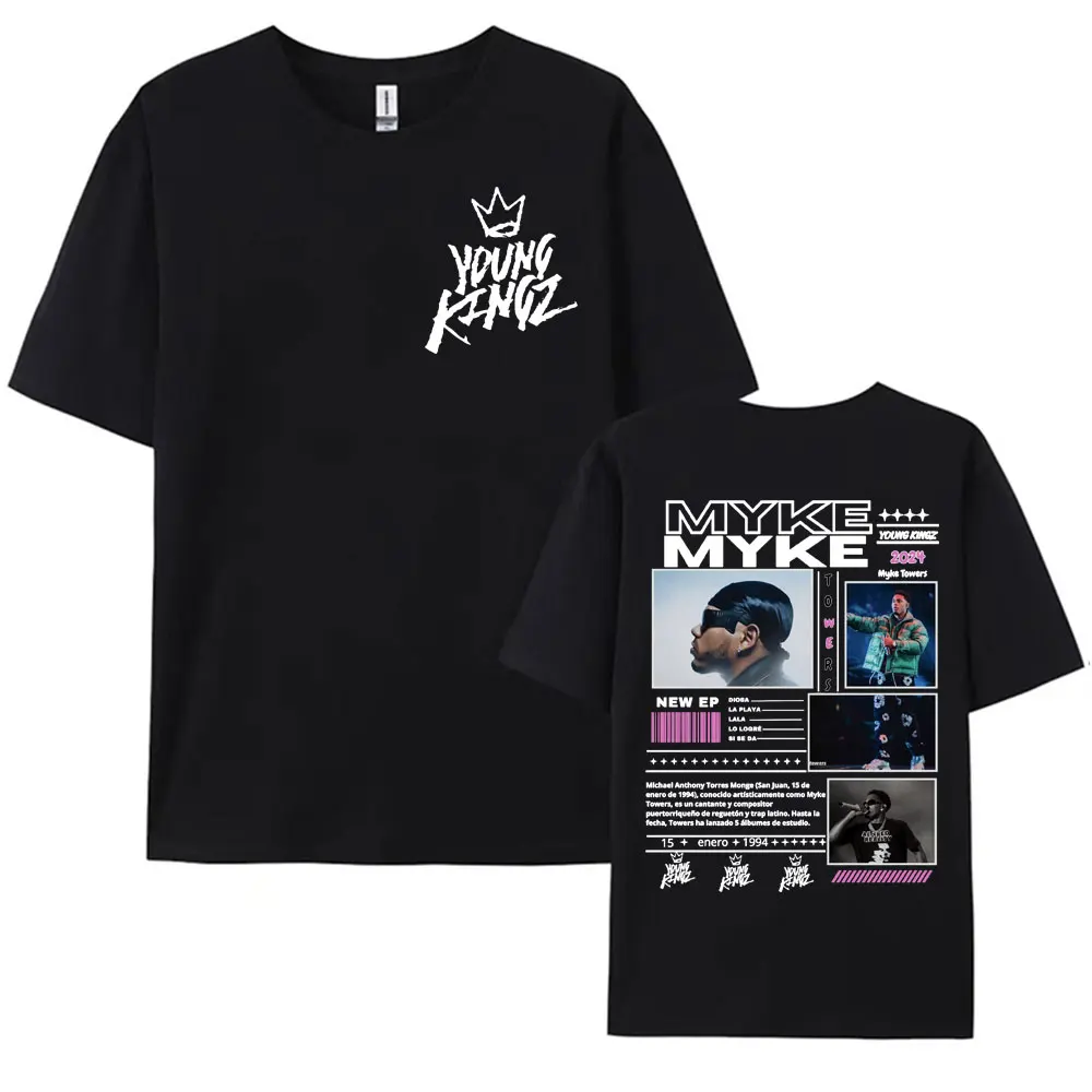 Rapper Myke Towers Graphic Printed T-shirts for Men Harajuku Hip Hop Oversized T Shirt Unisex Summer Cotton Short Sleeve T-shirt image 2