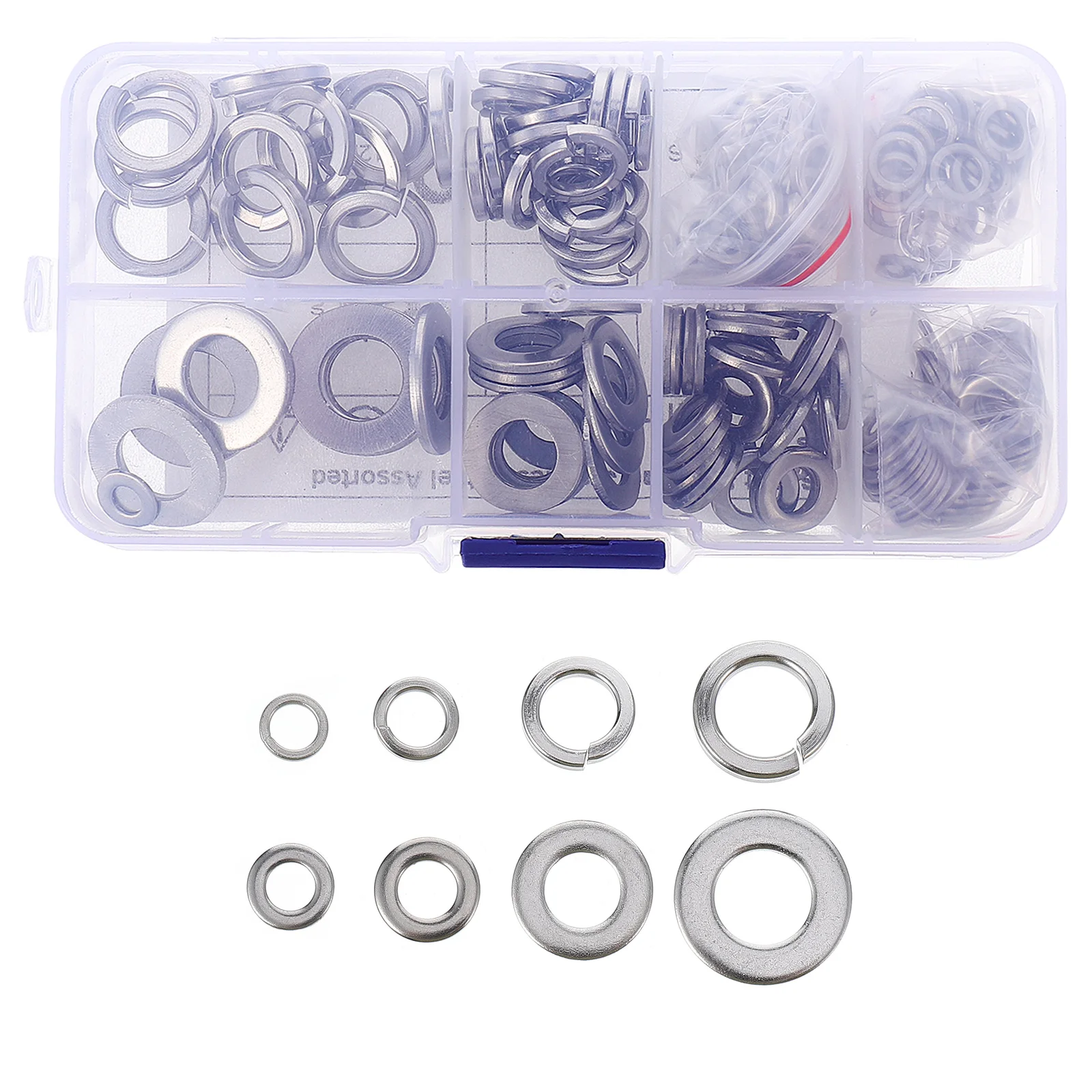 

200Pcs Stainless Steel Flat Washers Spring Lock Washers Repair Gasket Kit Prevent Nut Loosening for Machinery Plain Washer
