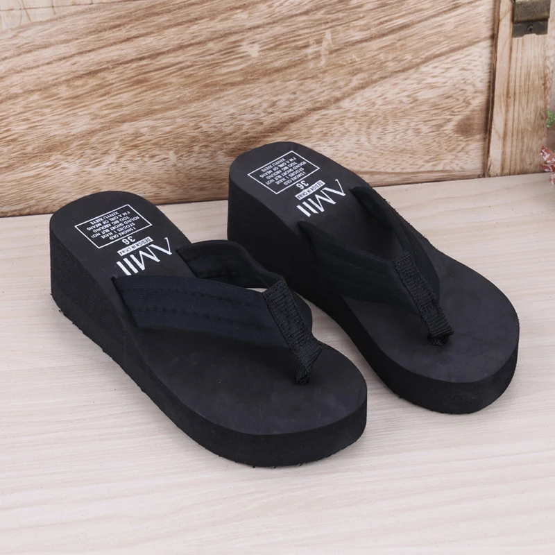 Women's Clip Toe Wedge Flip Flops Summer Platform Beach Sandals Woman Thick Sole High Heeled Eva Slippers Slides Pantuflas Mujer