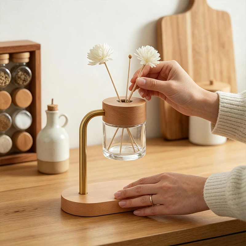 50ml Reed Diffuser Set Wooden Home Fragrance Diffuser Glass Essential Oil Bottle Flower Diffusers Sticks for Home Homestay Hotel