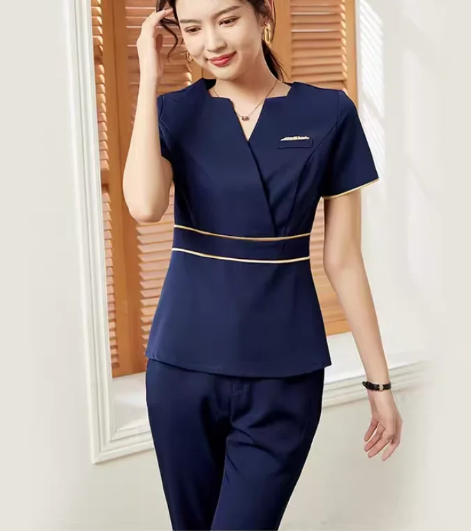 beautiful-uniforms-summer-massage-work-spa-beauty-service-women-include-shirt-pants-black