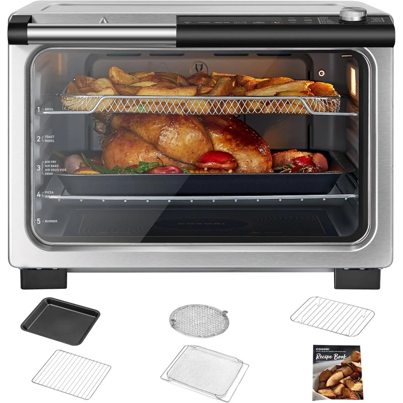 

11-in-1 Ceramic Air Fryer Toaster Oven Combo, Flat-Sealed Heating Elements for Easy Cleanup, Innovative Burner Function,