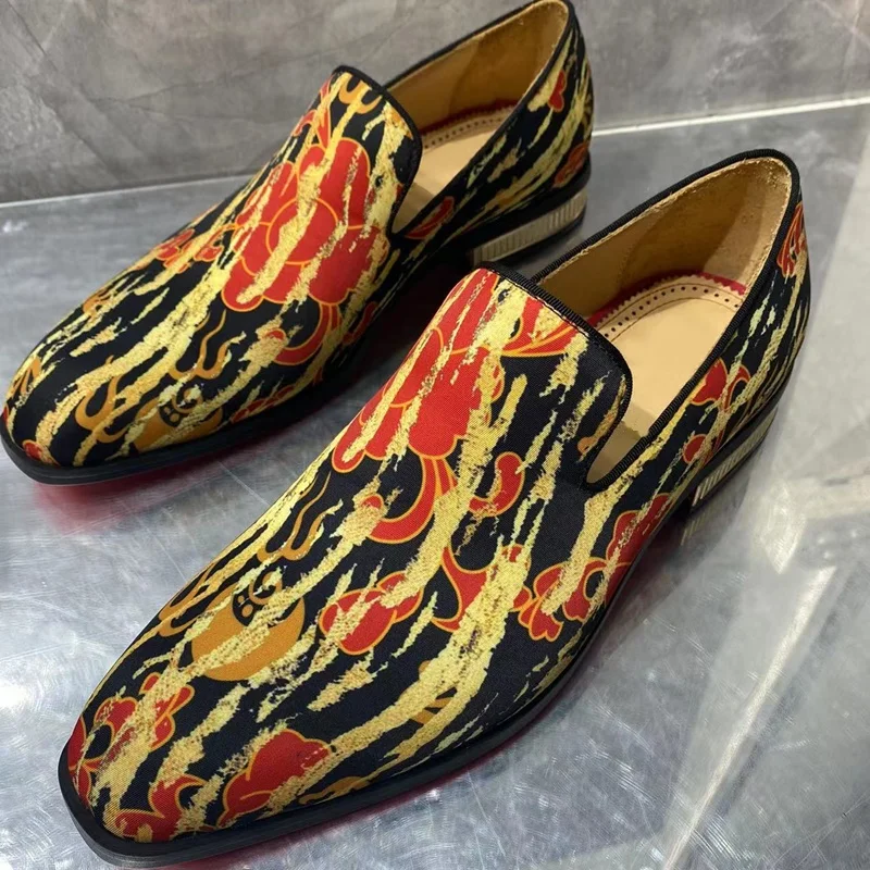 New Stylish Mixed Colors Men's Fabric Print Loafers Fashion Handmade Dress Shoes For Men Slip On Party And Prom Man Shoes