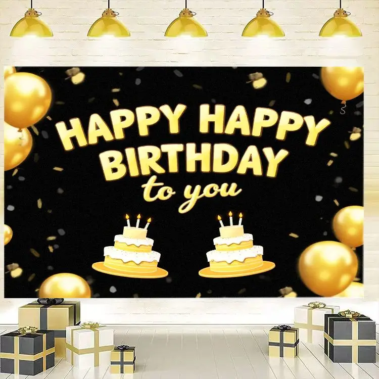 VIKAMA Happy Birthday Backdrop Tapestry Light Blue Balloon Star Pennant Wall Hanging Photo Booth Decor Birthday Party Supplies