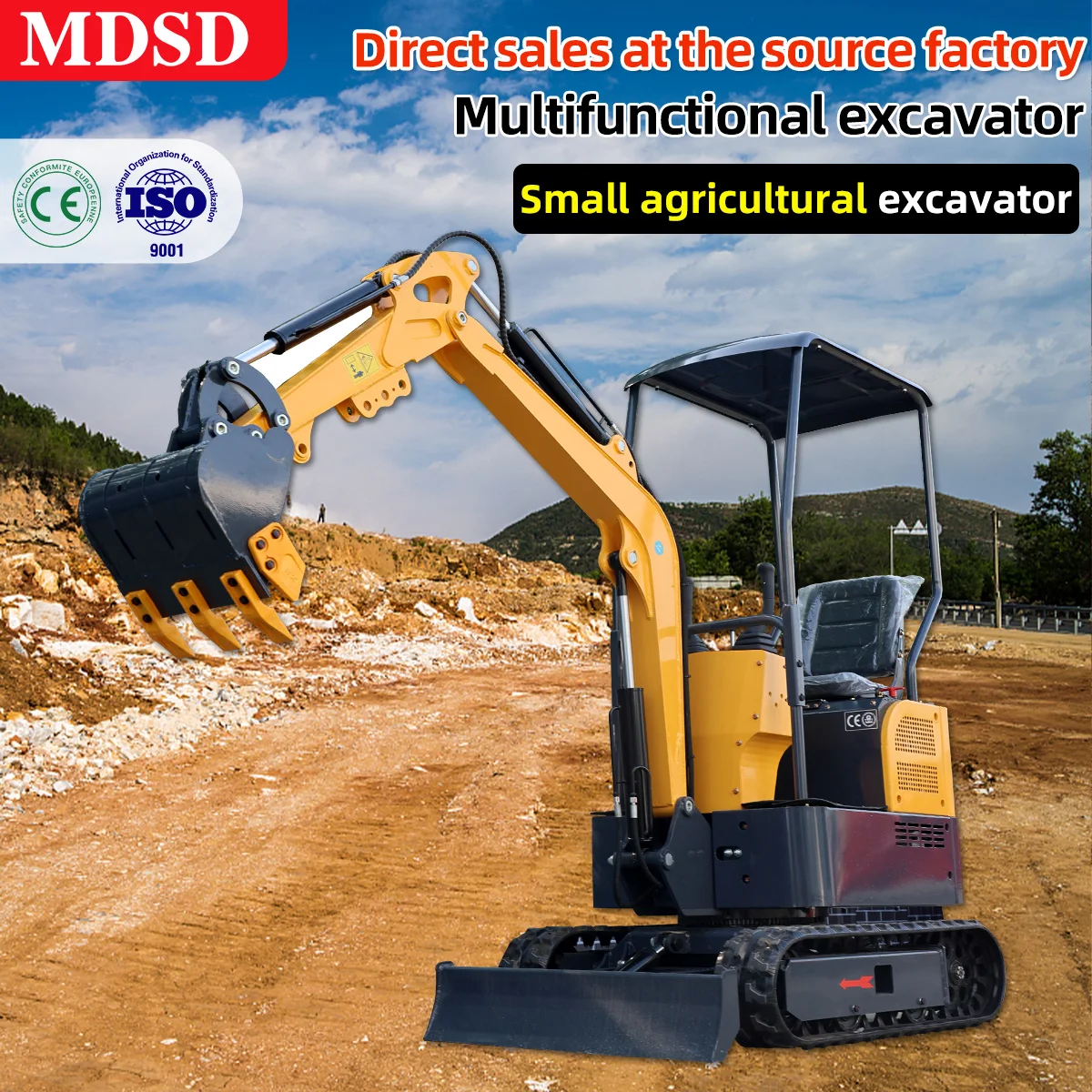 Excavator Mini MD Diesel dengan Aksesoris, Pengiriman DDP, Excavator Kecil Hidrolik, Aksesoris Lengkap, Excavator Pertanian untuk Kubota