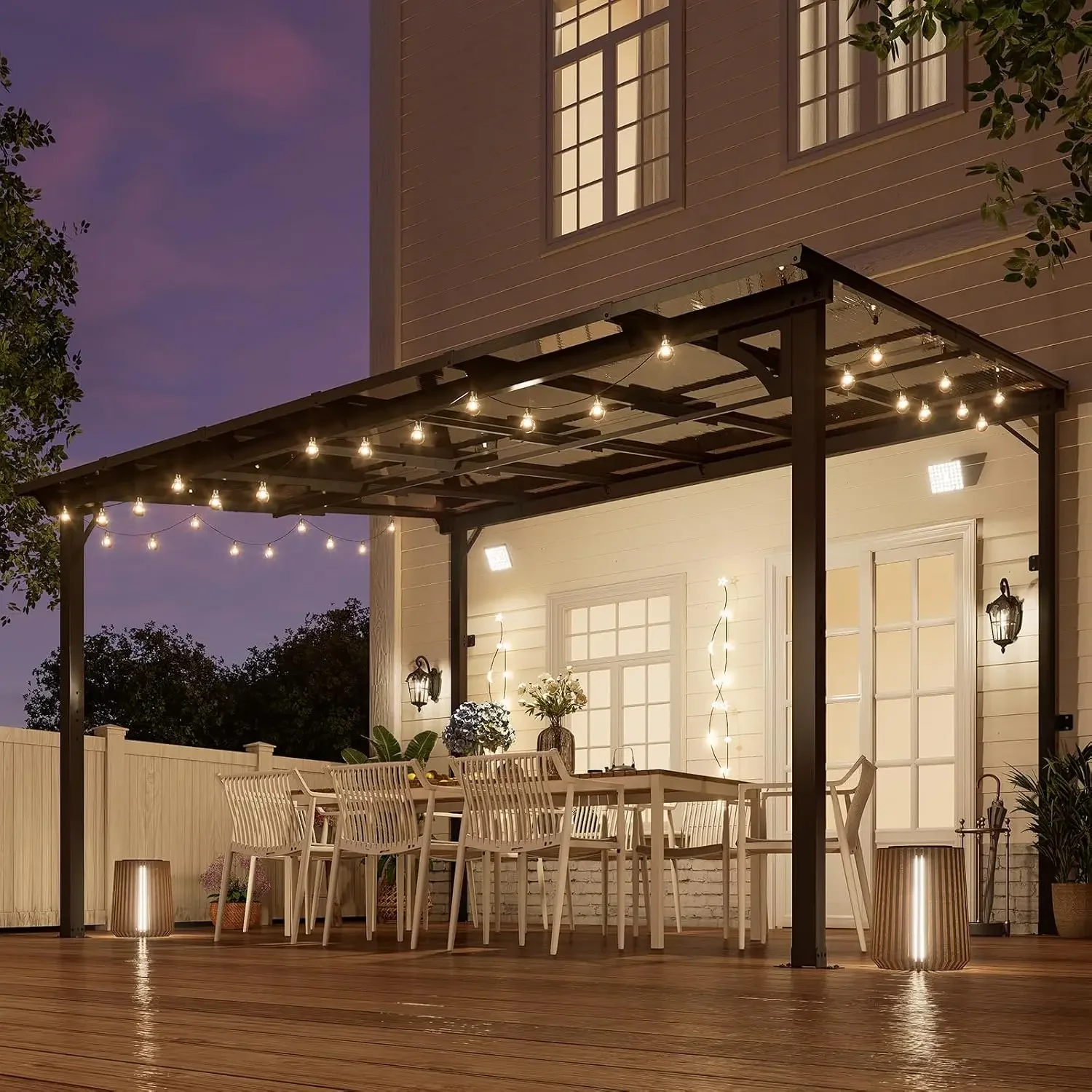 10' x 12' Wall Mounted Lean to Metal Awnings with Sloped Roof, Outdoor Patio Gazebo Awning for Backyard, Deck, Black, Custom