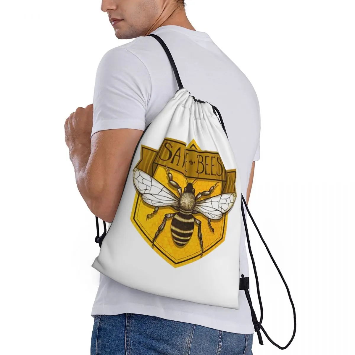 

Save The Bees Printed Backpacks Multi-function Drawstring Bags Sundries Bag Book Bags for Travel School