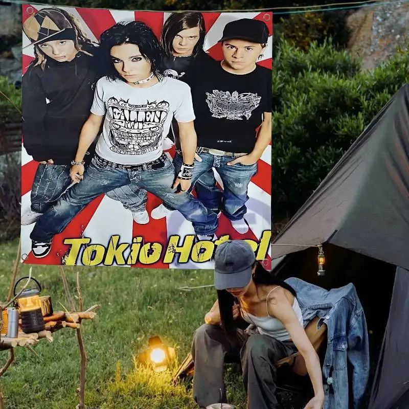 German Rock Band T-Tokio H-Hotel Cartoon Flag Art Science Fiction Room Home Decor Wall Hanging Home Decor Banner